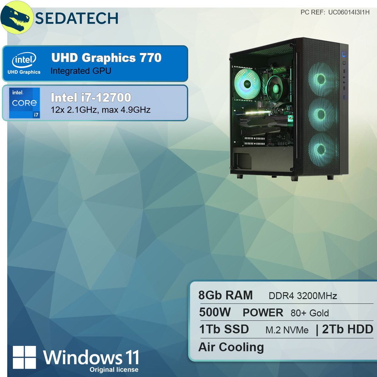 GB 1000 GB Intel® RAM, SSD, i7 8 Core™ 770 Home mit mehrsprachig, Intel GB Intel® Windows Prozessor, HDD, SEDATECH i7-12700, PC-desktop UHD 2000 11