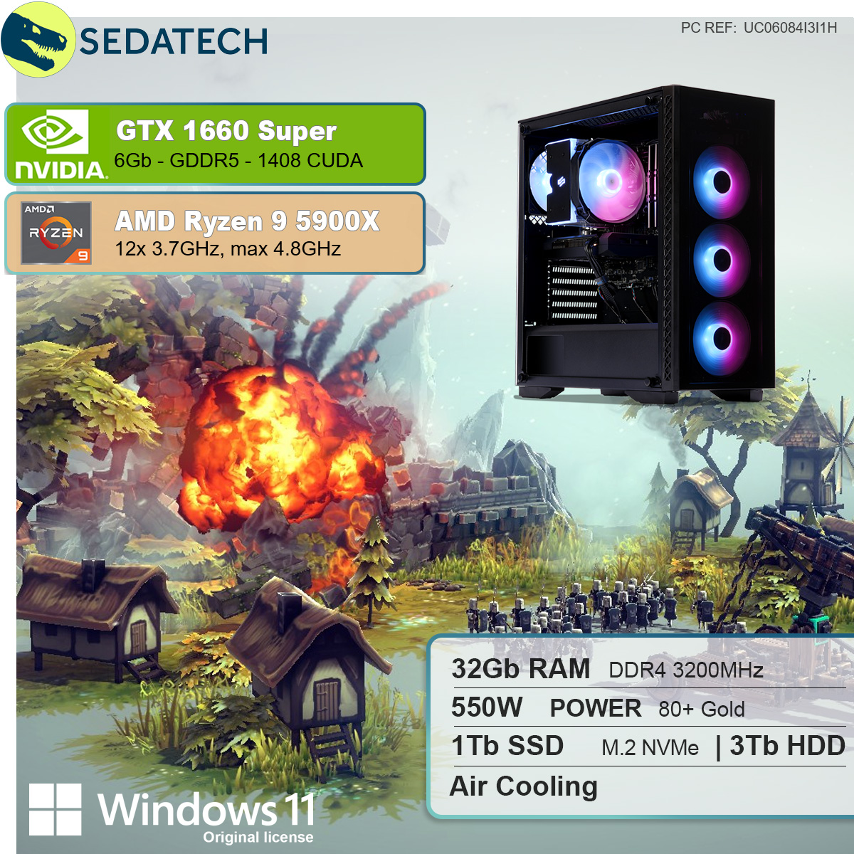 SEDATECH AMD Ryzen 9 1000 GB mehrsprachig, 11 Prozessor, 32 GB SUPER™, 1650 NVIDIA AMD mit Windows GB 3000 Ryzen™ 9 RAM, Gaming GB 5900X, PC GeForce® 6 SSD, HDD, GTX Home