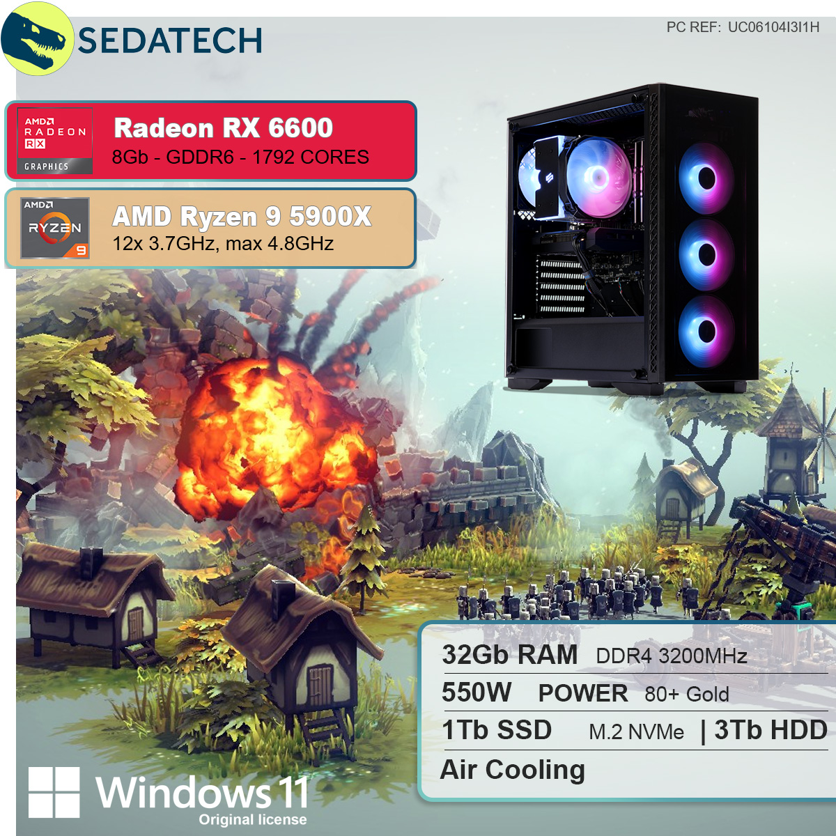 Home RX 8 Prozessor, 9 GB 9 SEDATECH Ryzen™ 32 AMD mit GB 3000 GB Windows mehrsprachig, AMD HDD, AMD Radeon™ RAM, GB Ryzen 1000 SSD, 11 6600, 5900X, Gaming PC