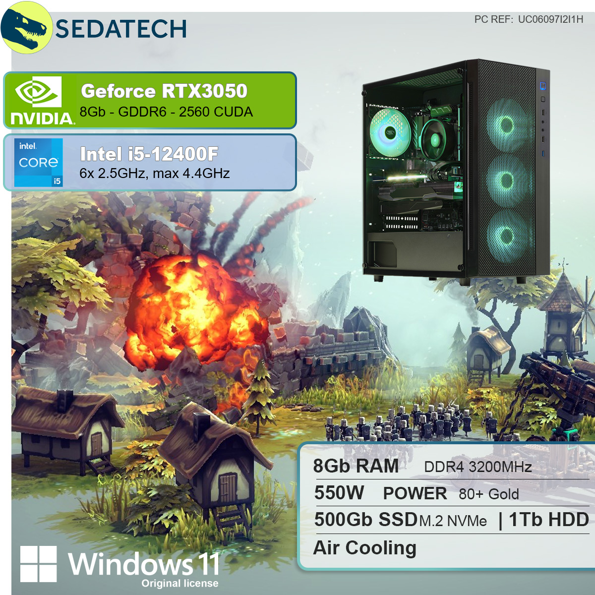 SEDATECH Intel i5-12400F, NVIDIA SSD, 11 8 8 1000 GeForce Windows RTX™ GB HDD, mit Home 3050, GB RAM, Gaming i5 500 Intel® Prozessor, mehrsprachig, PC GB GB Core™
