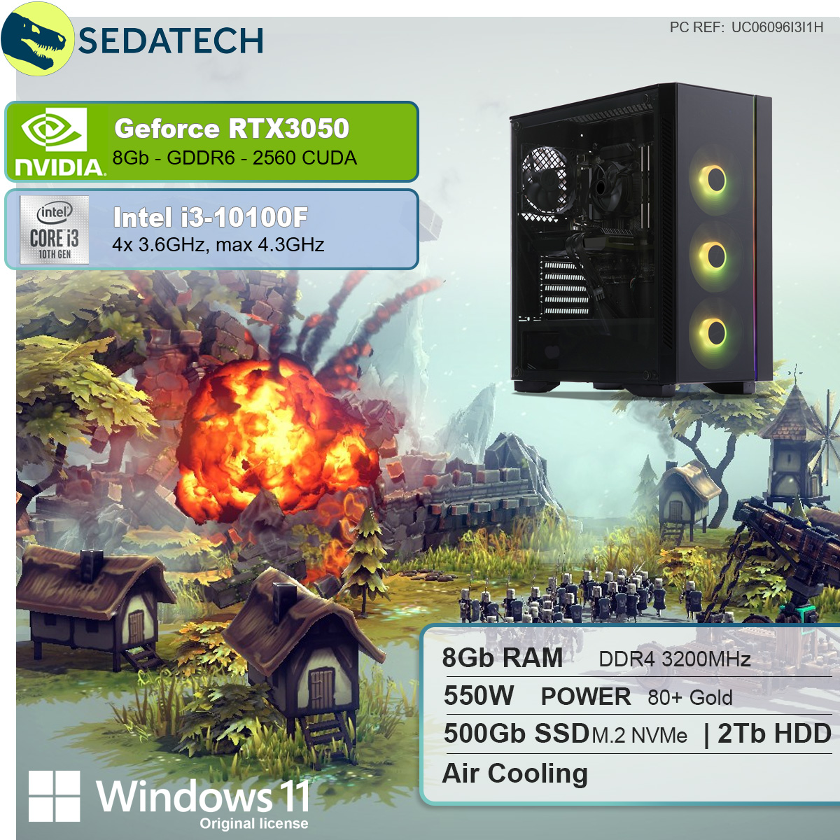 SSD, 500 8 Gaming HDD, 8 Intel® mit PC i3 GB 11 SEDATECH Home GB mehrsprachig, NVIDIA Windows Core™ Intel 3050, RTX™ 2000 GeForce GB Prozessor, GB i3-10100F, RAM,