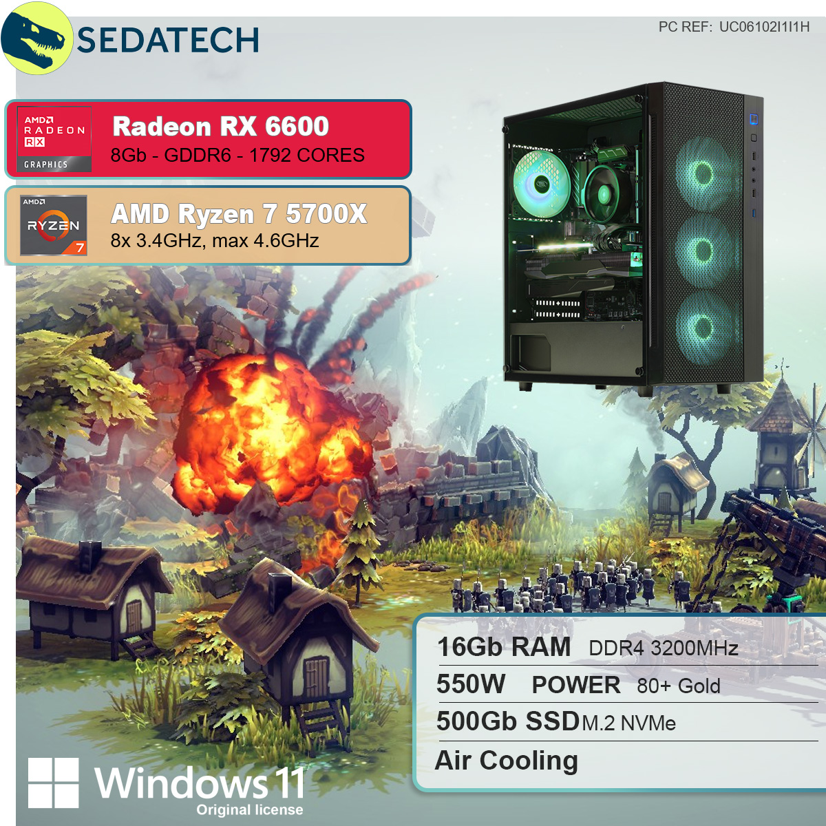 PC Radeon™ Gaming 6600, 11 Prozessor, 500 7 Ryzen™ mit 16 7 Windows Ryzen 5700X, GB RX mehrsprachig, GB SEDATECH SSD, RAM, AMD 8 AMD Home AMD GB