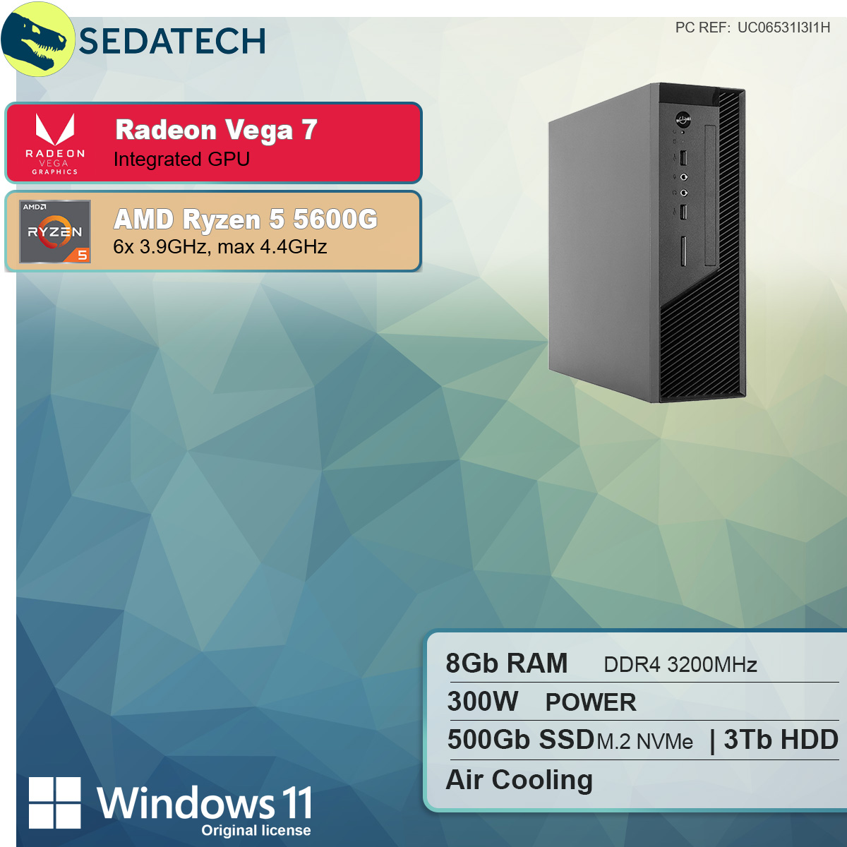 SEDATECH AMD Ryzen 5 GB AMD Windows Home 8 Prozessor, mit GB 3000 GB RAM, Onboard SSD, 5 HDD, 5600G, Ryzen™ 11 mehrsprachig, PC-desktop Radeon™ Graphics 500 AMD