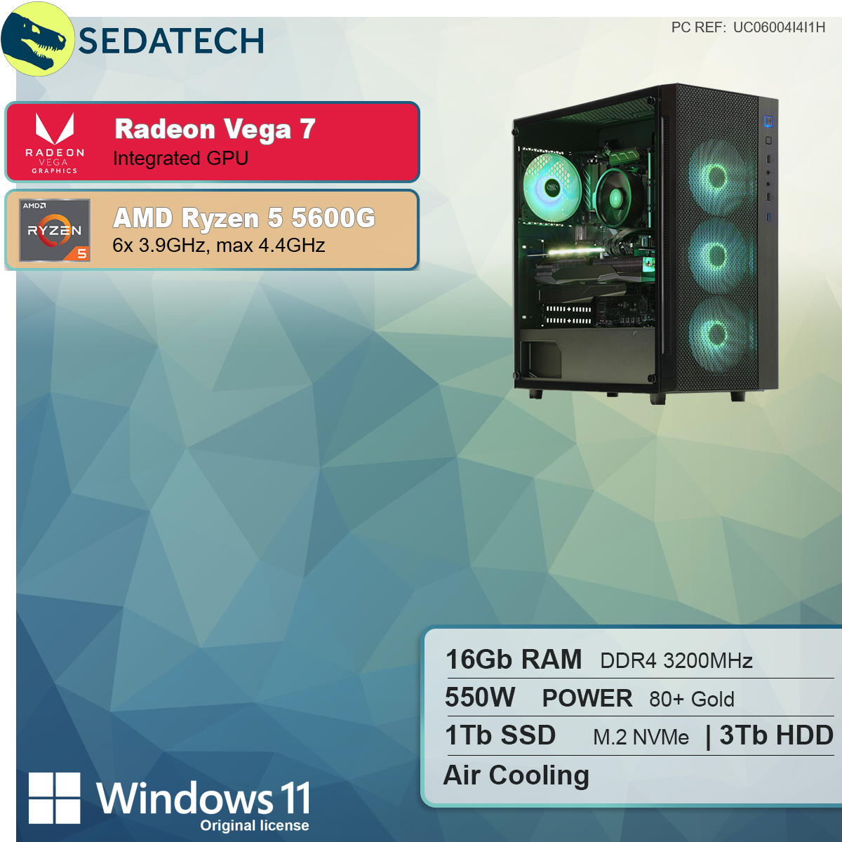 SEDATECH AMD Ryzen 5 11 Prozessor, 5 1000 Ryzen™ GB Radeon™ mehrsprachig, GB RAM, 5600G, Home Windows AMD GB 3000 Onboard PC-desktop HDD, 16 Graphics mit SSD, AMD