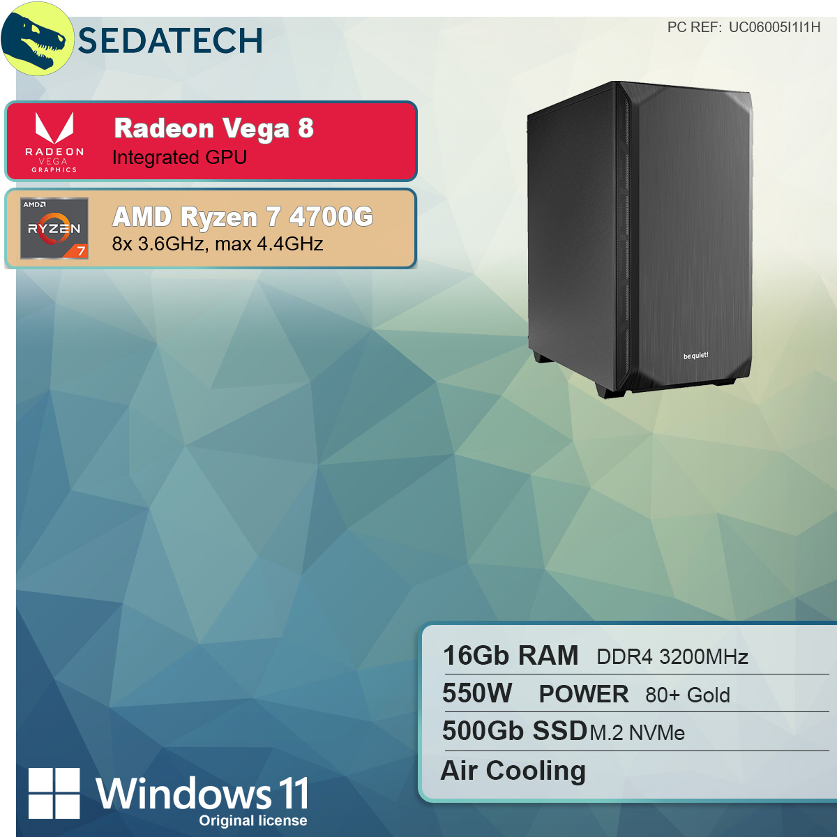 SEDATECH AMD Ryzen 7 4700G, SSD, Home mit AMD Radeon™ Windows Graphics RAM, GB Ryzen™ Prozessor, 16 7 AMD 11 500 Onboard PC-desktop mehrsprachig, GB