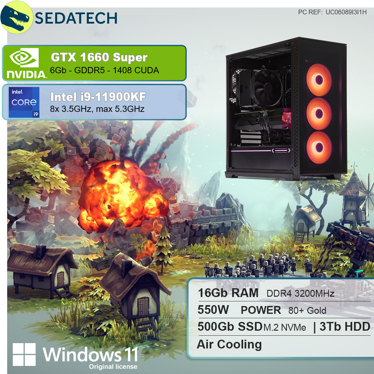 SEDATECH Intel GB GB mehrsprachig, HDD, SUPER™, Windows PC 11 i9-11900KF, 6 GeForce® Prozessor, GB 1650 GTX NVIDIA 500 3000 i9 Gaming 16 SSD, Intel® Home RAM, Core™ mit GB