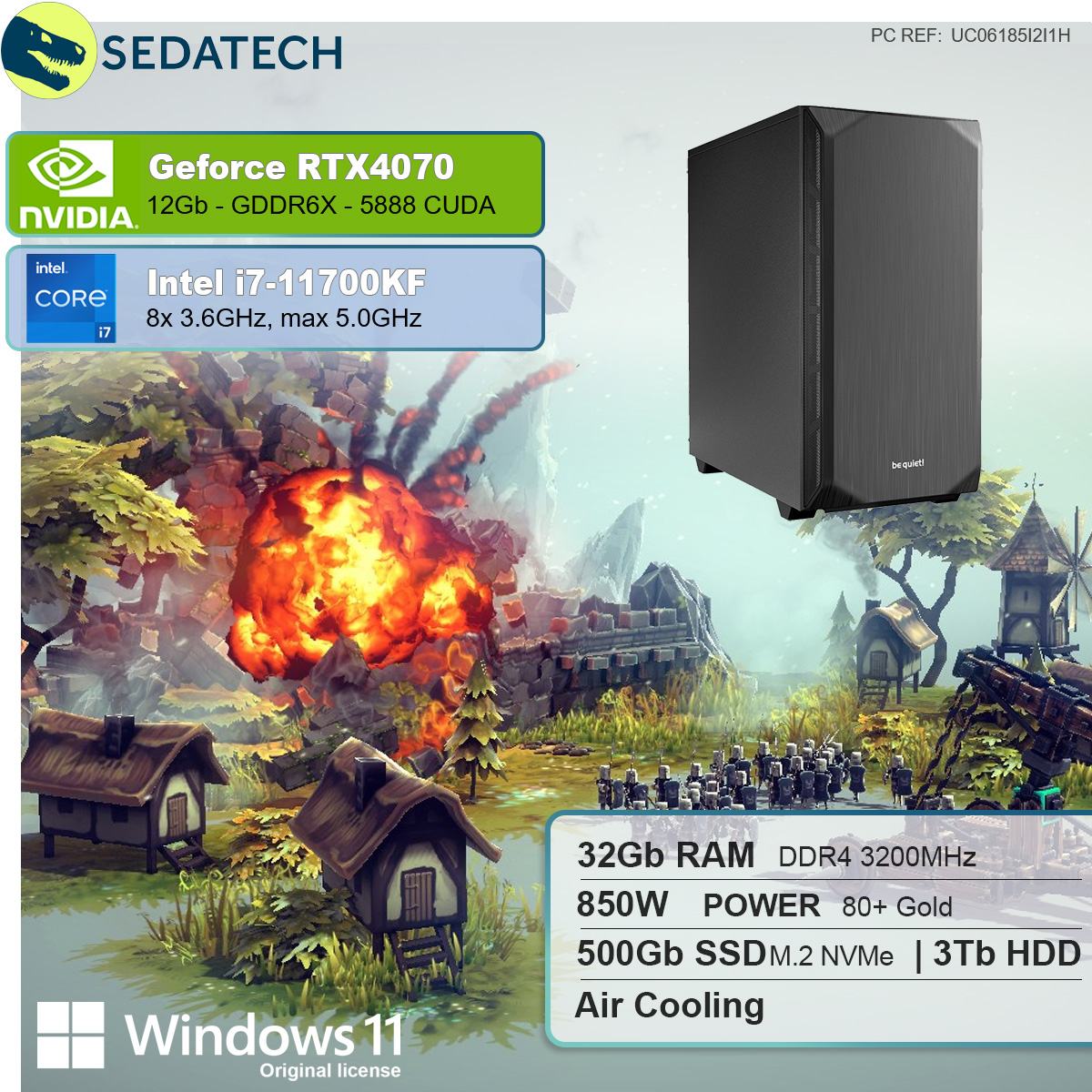 SEDATECH Intel i7-11700KF, Windows PC GB Intel® 12 RAM, NVIDIA GB GB GB GeForce Prozessor, mit 4070, Home 500 Gaming mehrsprachig, SSD, Core™ RTX™ 32 3000 HDD, 11 i7