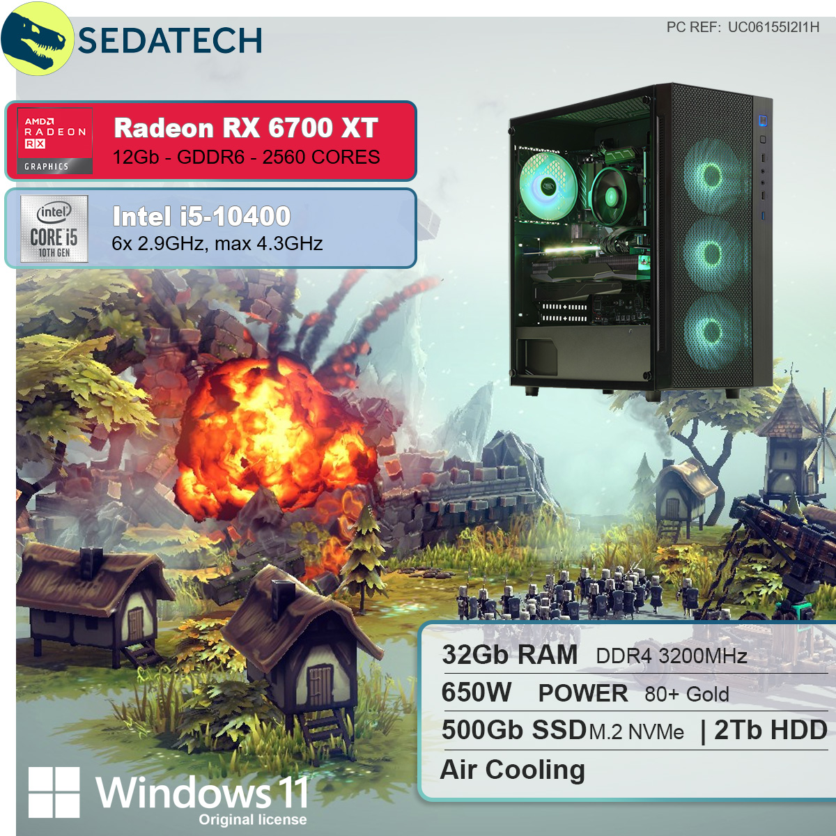 SEDATECH Intel i5-10400, Windows 11 RX Prozessor, 2000 Home 6700 GB XT, RAM, HDD, 32 GB 500 Intel® SSD, Gaming GB Core™ AMD i5 12 GB PC mit Radeon™ mehrsprachig
