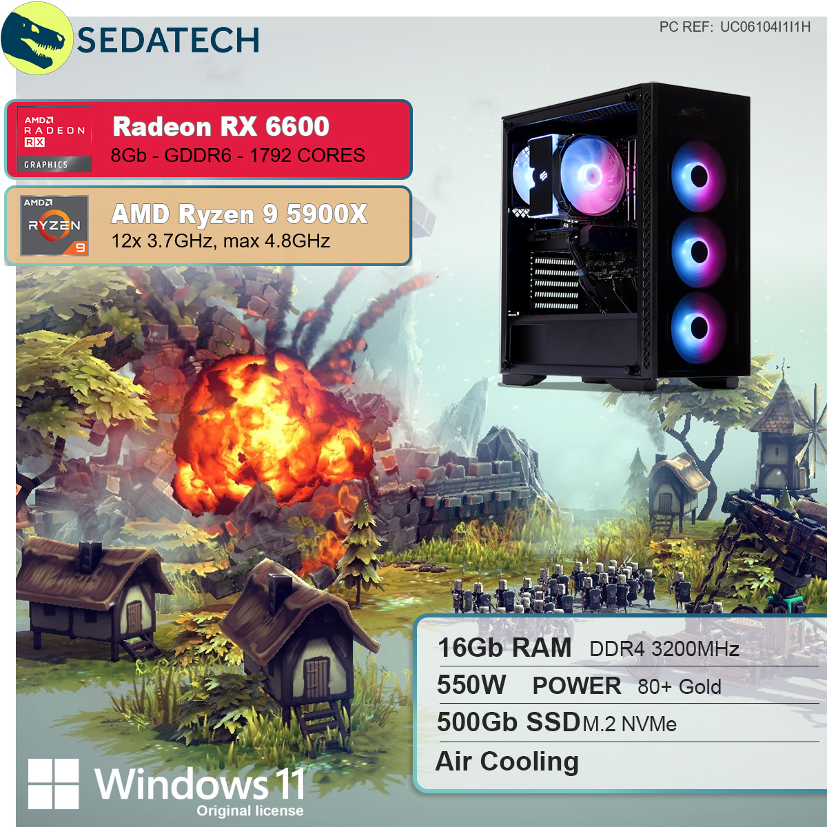 SEDATECH AMD Ryzen 9 RX Windows GB 16 PC GB Prozessor, Gaming 5900X, AMD RAM, SSD, mit Ryzen™ 500 GB 9 Home 11 6600, AMD Radeon™ 8 mehrsprachig