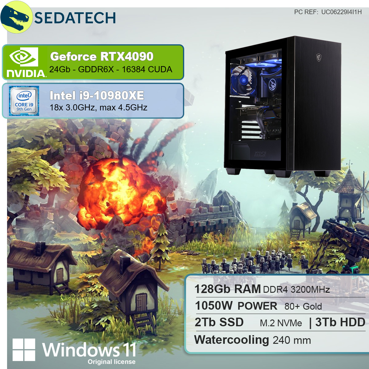SEDATECH Intel i9-10980XE mit GB RTX™ GB SSD, GB Intel® GB i9 NVIDIA mehrsprachig, RAM, 4090, 128 GeForce 24 Windows Prozessor, 3000 Core™ PC 11 2000 mit Pro Wasserkühlung, Gaming HDD