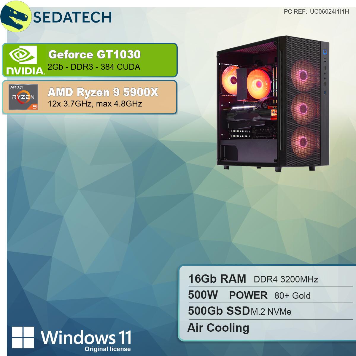 SEDATECH AMD Ryzen 9 GeForce® GB Ryzen™ Windows 9 Gaming 1030, GB Prozessor, AMD 500 Home mit 2 SSD, PC RAM, 11 NVIDIA 5900X, 16 GB mehrsprachig, GT