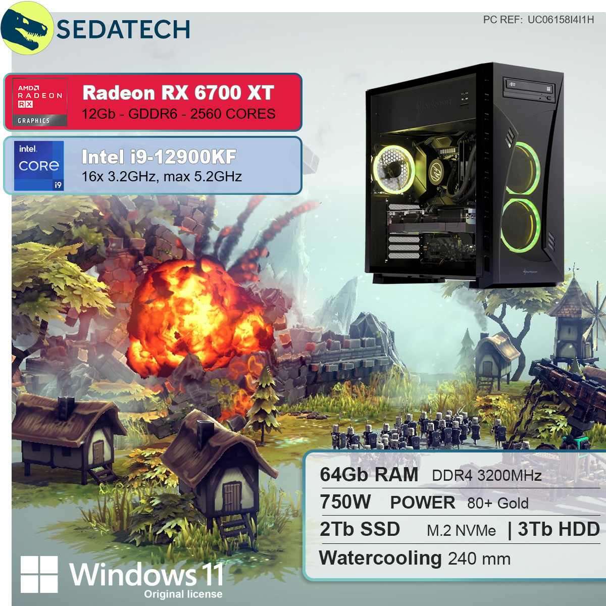 SEDATECH Intel i9-12900KF SSD, 6700 Gaming mit RX HDD, Radeon™ Core™ Intel® Wasserkühlung, GB AMD mehrsprachig, 11 mit PC Prozessor, GB GB XT, 64 3000 i9 GB Home RAM, 12 Windows 2000