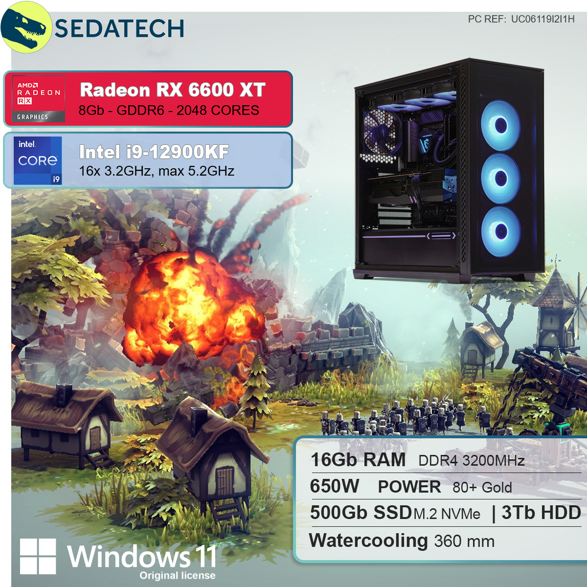 Prozessor, 16 Gaming SSD, 6600, AMD GB mit RAM, GB RX Intel PC mehrsprachig, Wasserkühlung, Intel® Core™ i9 3000 SEDATECH 11 500 GB GB mit Radeon™ Home i9-12900KF Windows 8 HDD,