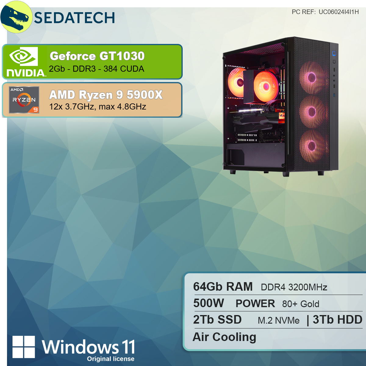 SEDATECH AMD Ryzen 9 PC AMD mit Prozessor, GT NVIDIA Gaming GB 2 2000 5900X, RAM, 9 Home Windows GB SSD, Ryzen™ GeForce® GB 64 11 1030, mehrsprachig, 3000 GB HDD