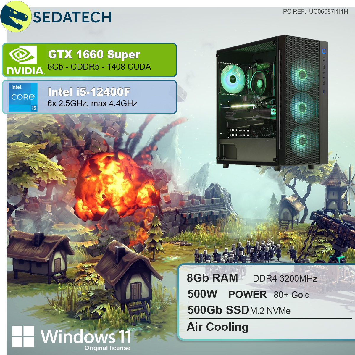 SEDATECH PC 1650 mehrsprachig, GB mit 11 Windows Intel NVIDIA GB Prozessor, 500 SSD, i5 Core™ Intel® 6 8 Home Gaming GeForce® GB SUPER™, RAM, i5-12400F, GTX