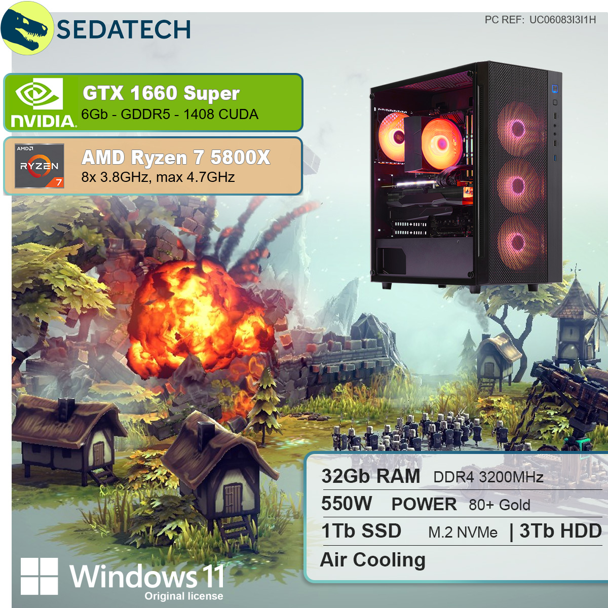 SEDATECH AMD Ryzen 7 SSD, Home GTX 1000 3000 32 Ryzen™ Prozessor, GB mit PC RAM, GeForce® Windows 7 mehrsprachig, NVIDIA Gaming 1650 6 11 GB AMD 5800X, HDD, GB SUPER™, GB