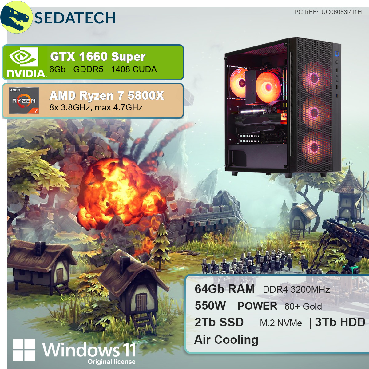 SUPER™, Gaming Ryzen AMD Windows Prozessor, 64 11 AMD 7 6 3000 mehrsprachig, PC 1650 Home GB GB 2000 GB 7 mit RAM, SEDATECH HDD, Ryzen™ NVIDIA 5800X, GB GeForce® SSD, GTX