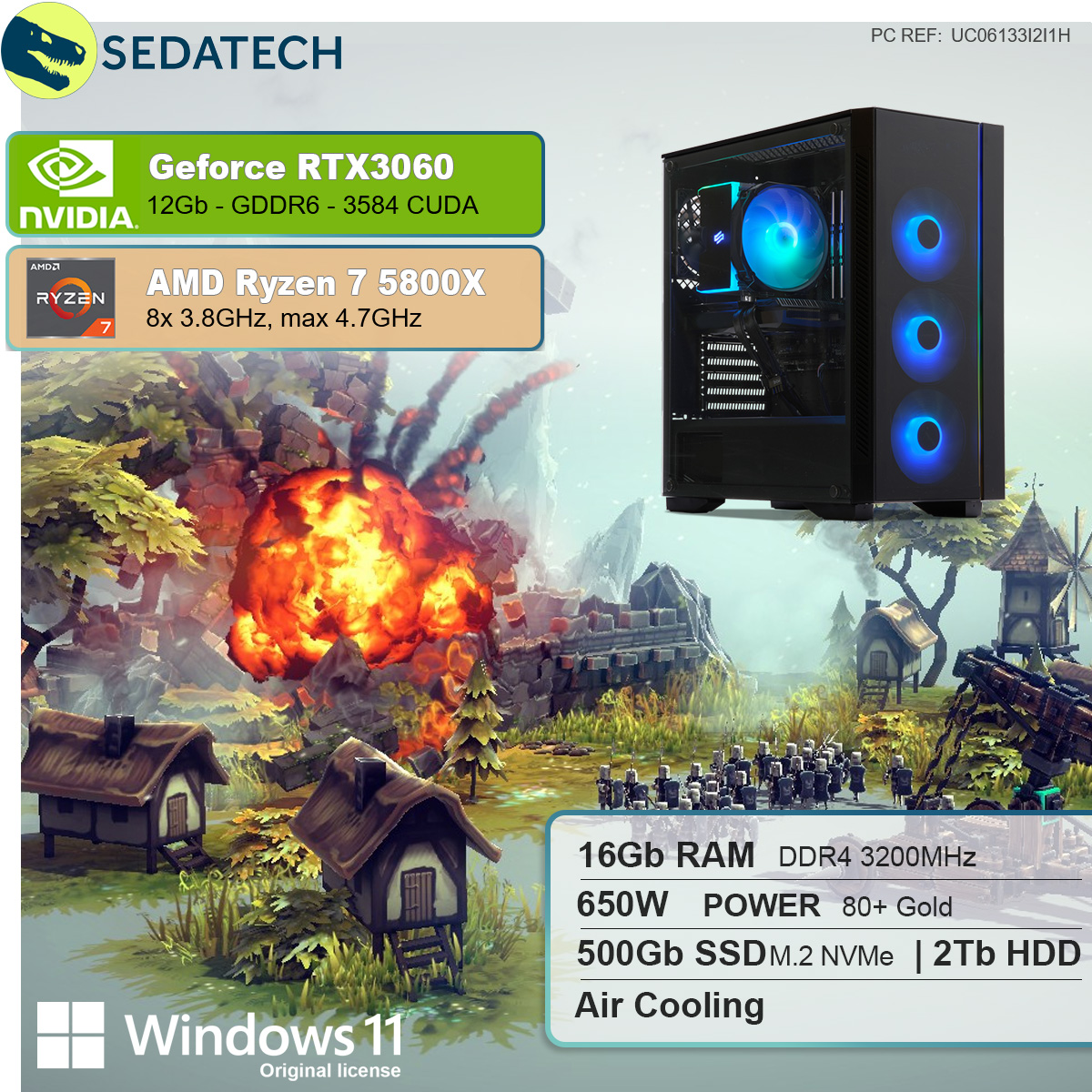 GeForce 7 GB 16 HDD, mit 3060, AMD Windows mehrsprachig, Prozessor, AMD GB 12 5800X, RTX™ 2000 NVIDIA SSD, Home 500 GB GB Ryzen RAM, SEDATECH PC Ryzen™ 7 11 Gaming