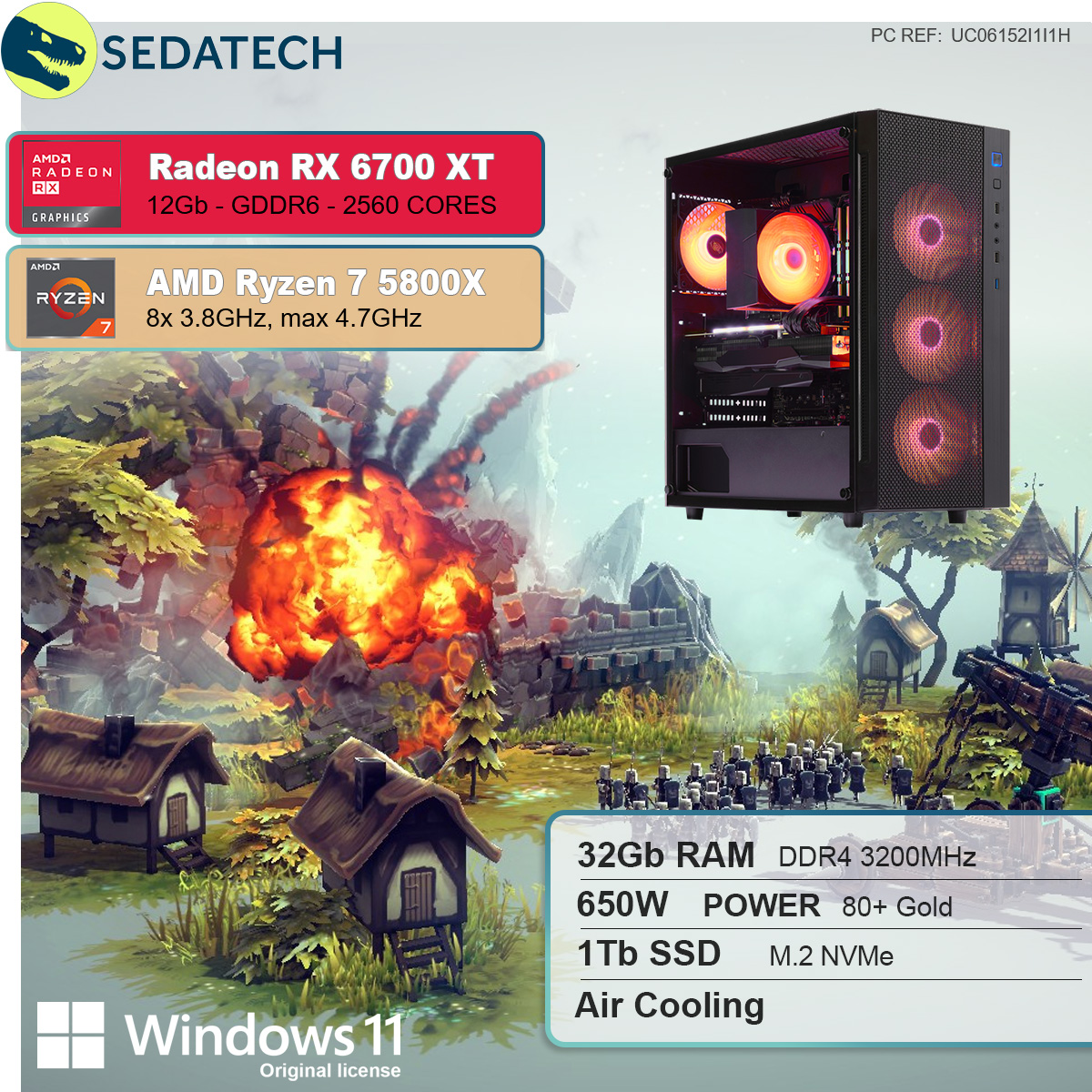 SEDATECH AMD mit Home Windows mehrsprachig, Radeon™ AMD RX XT, GB 7 12 PC 32 6700 GB SSD, Ryzen AMD Ryzen™ 7 GB 11 5800X, Prozessor, RAM, 1000 Gaming