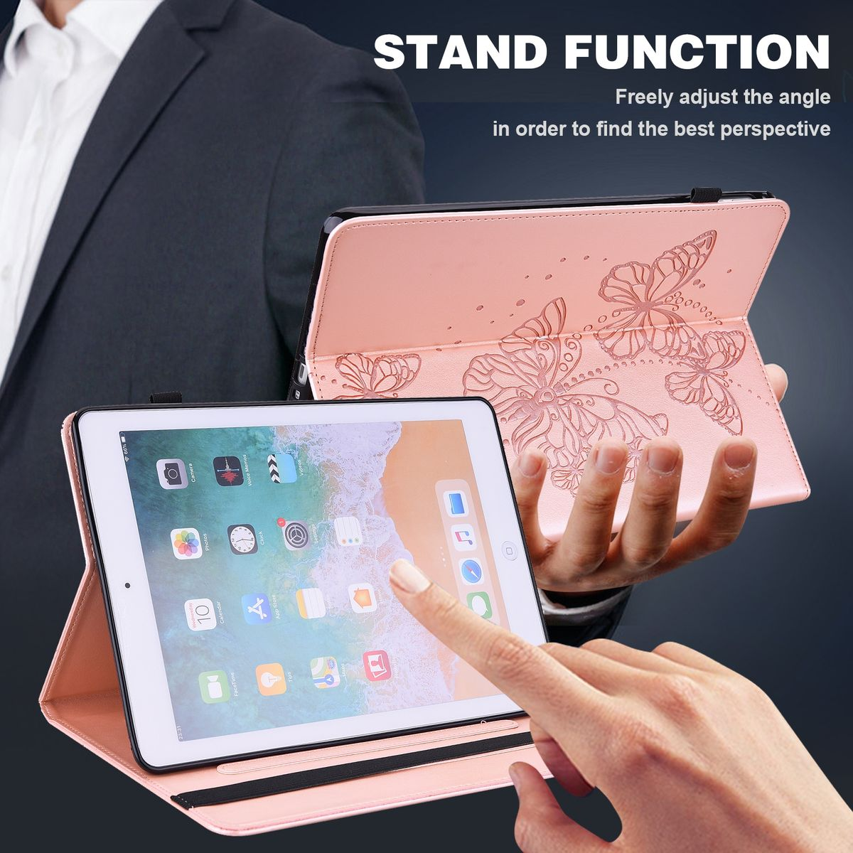 WIGENTO Aufstellbare Kunstleder Muster Motiv Pink für Cover Silikon Tasche Tablethülle Halterung Full Kunstleder, Stift / / Apple Kunststoff 