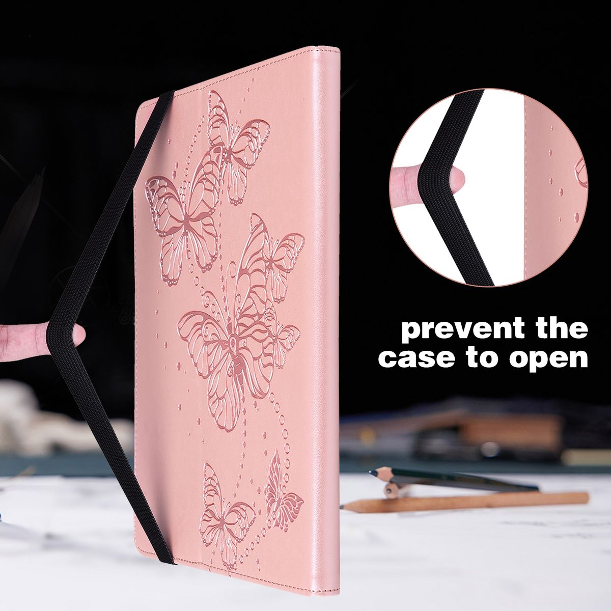 WIGENTO Aufstellbare Kunstleder Muster Motiv Pink für Cover Silikon Tasche Tablethülle Halterung Full Kunstleder, Stift / / Apple Kunststoff 