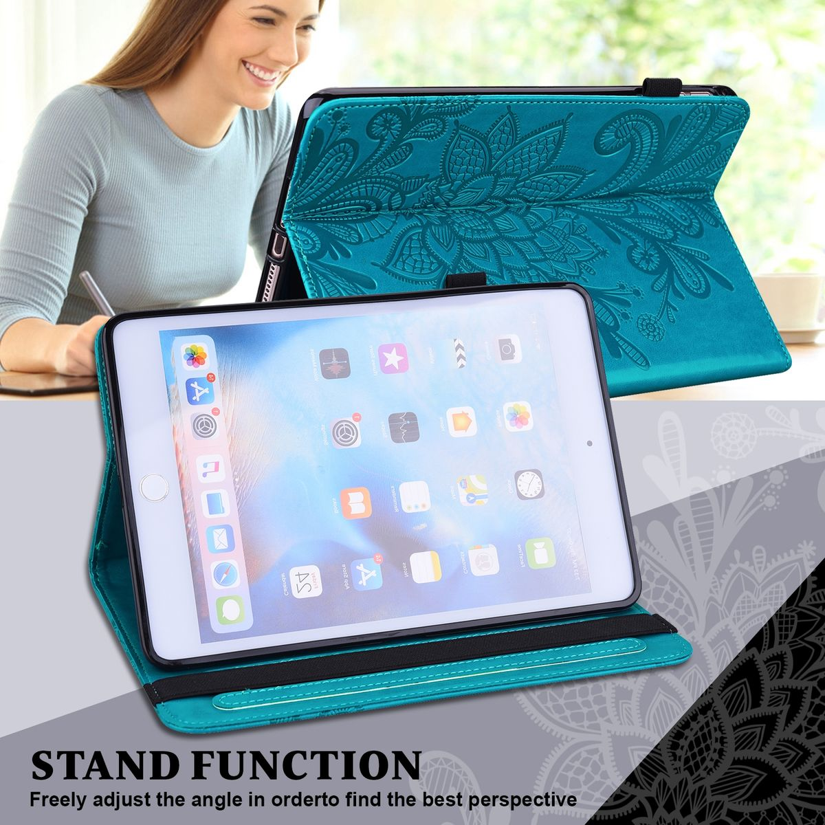 & für Tasche Kunstleder Silikon Muster Kunststoff Blau Full Tablethülle Kunstleder, Apple Halterung / Cover Aufstellbare Motiv WIGENTO / Stift