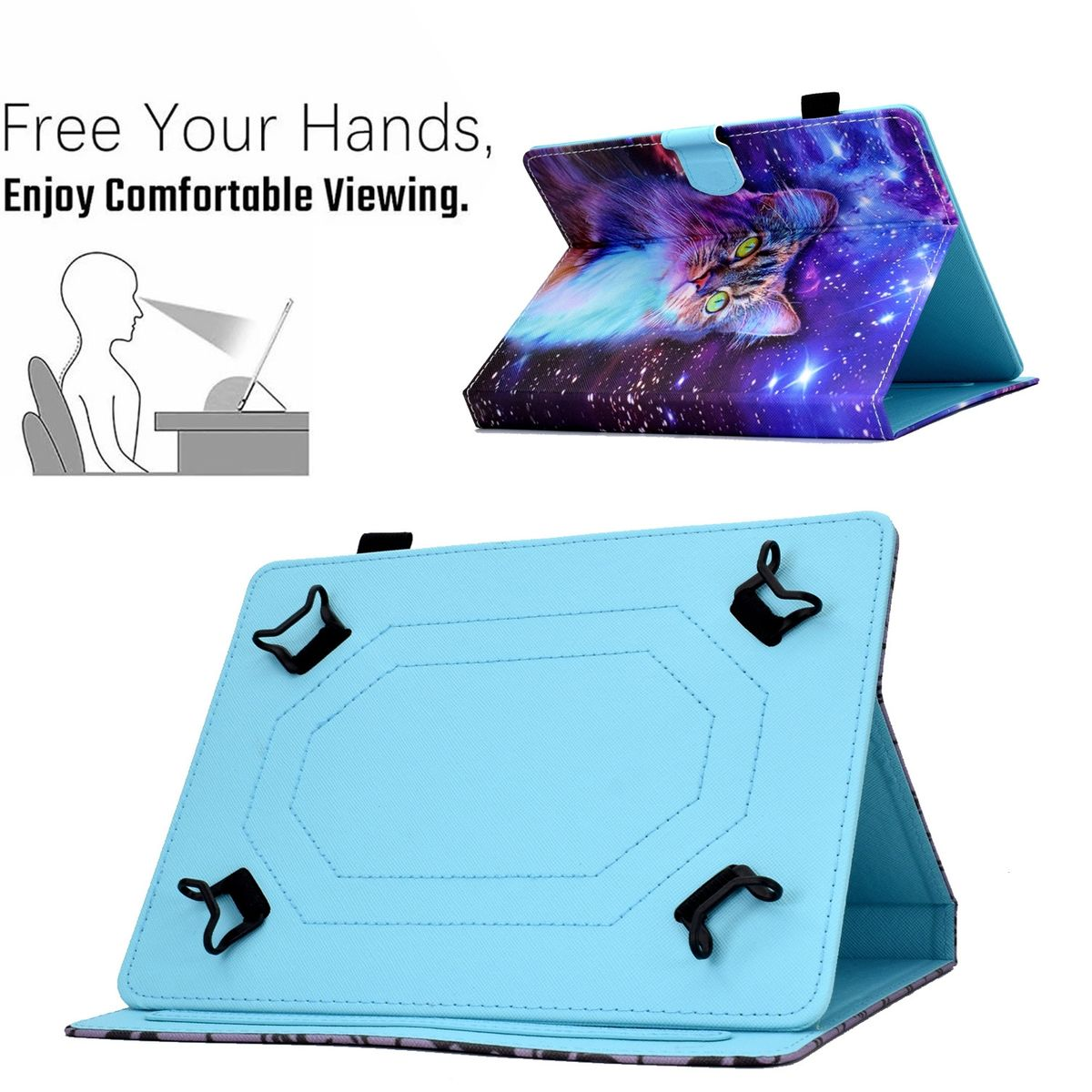 Kunststoff Tablethülle mit für Silikon Druck aufstellbar / / Kreditkarten Kunstleder, Cover Muster Motiv Blau & Fach WIGENTO Tasche mit Geld Full Lenovo
