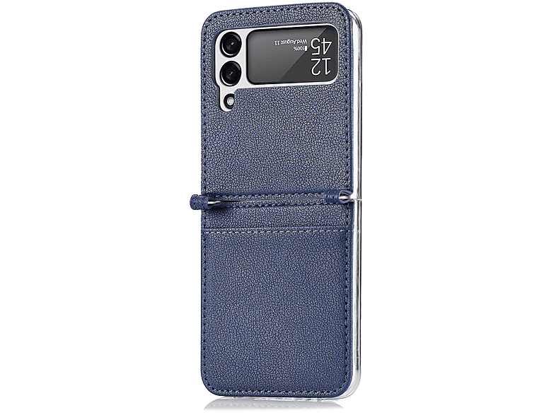 WIGENTO Faltbare Litschi-Textur Tasche mit Kartenfach, Backcover, Samsung, Samsung Galaxy Z Flip4, Blau
