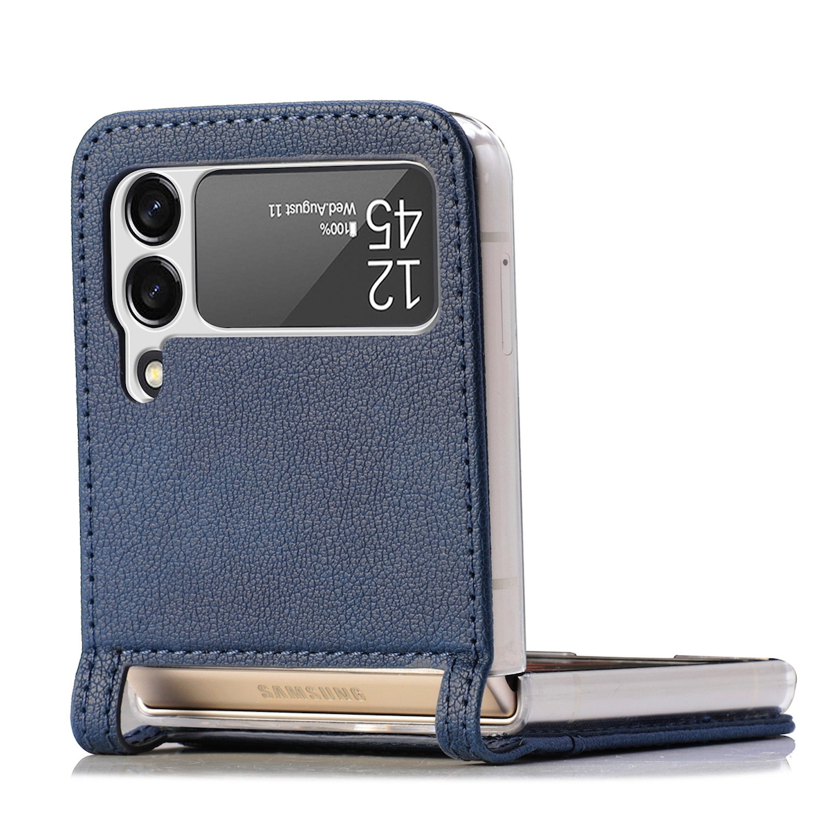 Z mit WIGENTO Flip4, Samsung, Blau Galaxy Kartenfach, Faltbare Litschi-Textur Backcover, Samsung Tasche