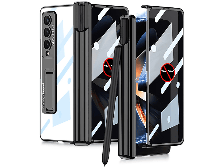 WIGENTO Magnetische Aluminium / Glas PRIVACY Hülle Linsenschutz & Stift Halterung, Full Cover, Samsung, Galaxy Z Fold4 5G, Schwarz | Fullcover