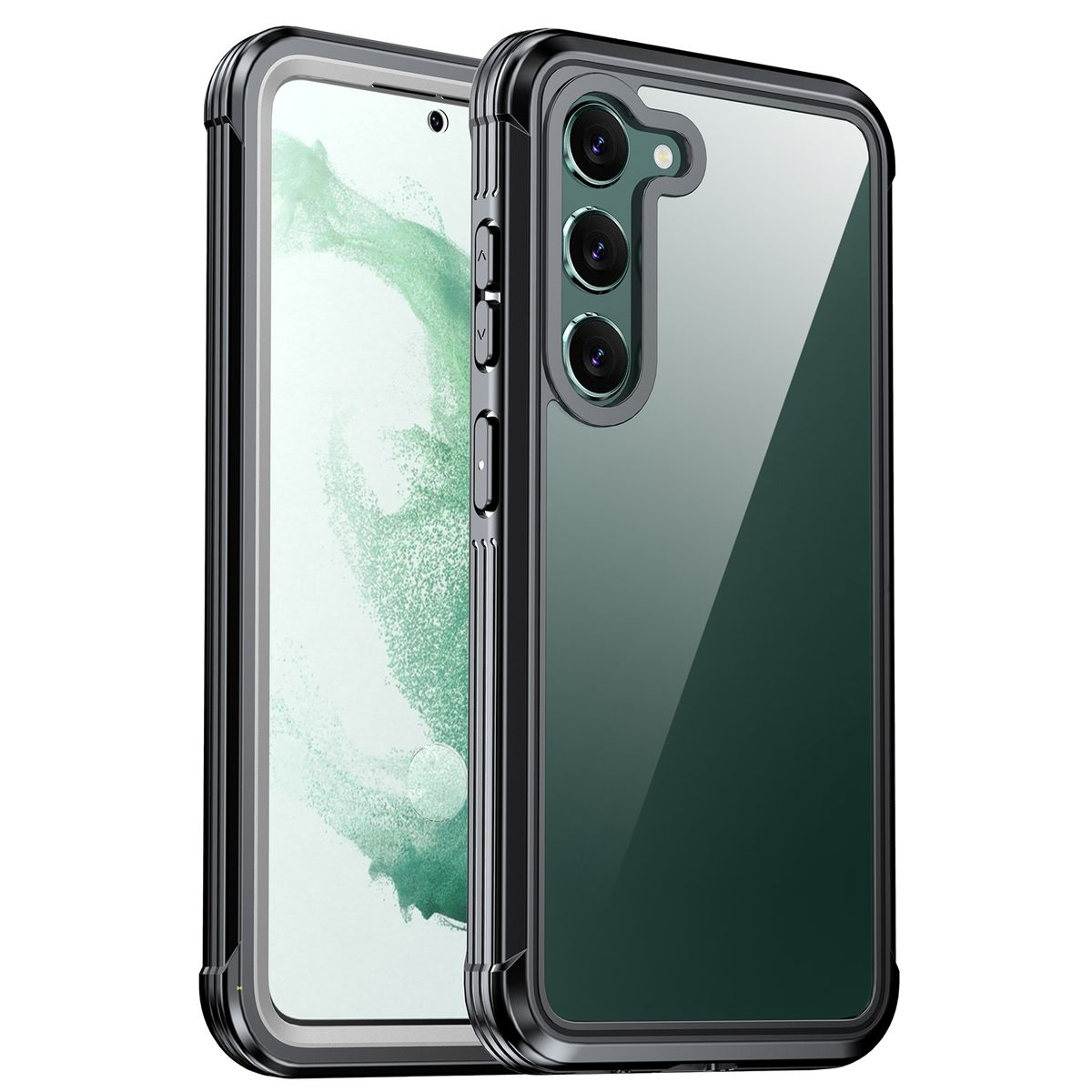 mit Grad Full Ecken, Full Transparent Samsung, Kunststoff Hülle S23, 360 WIGENTO Cover, verstärke Galaxy Body