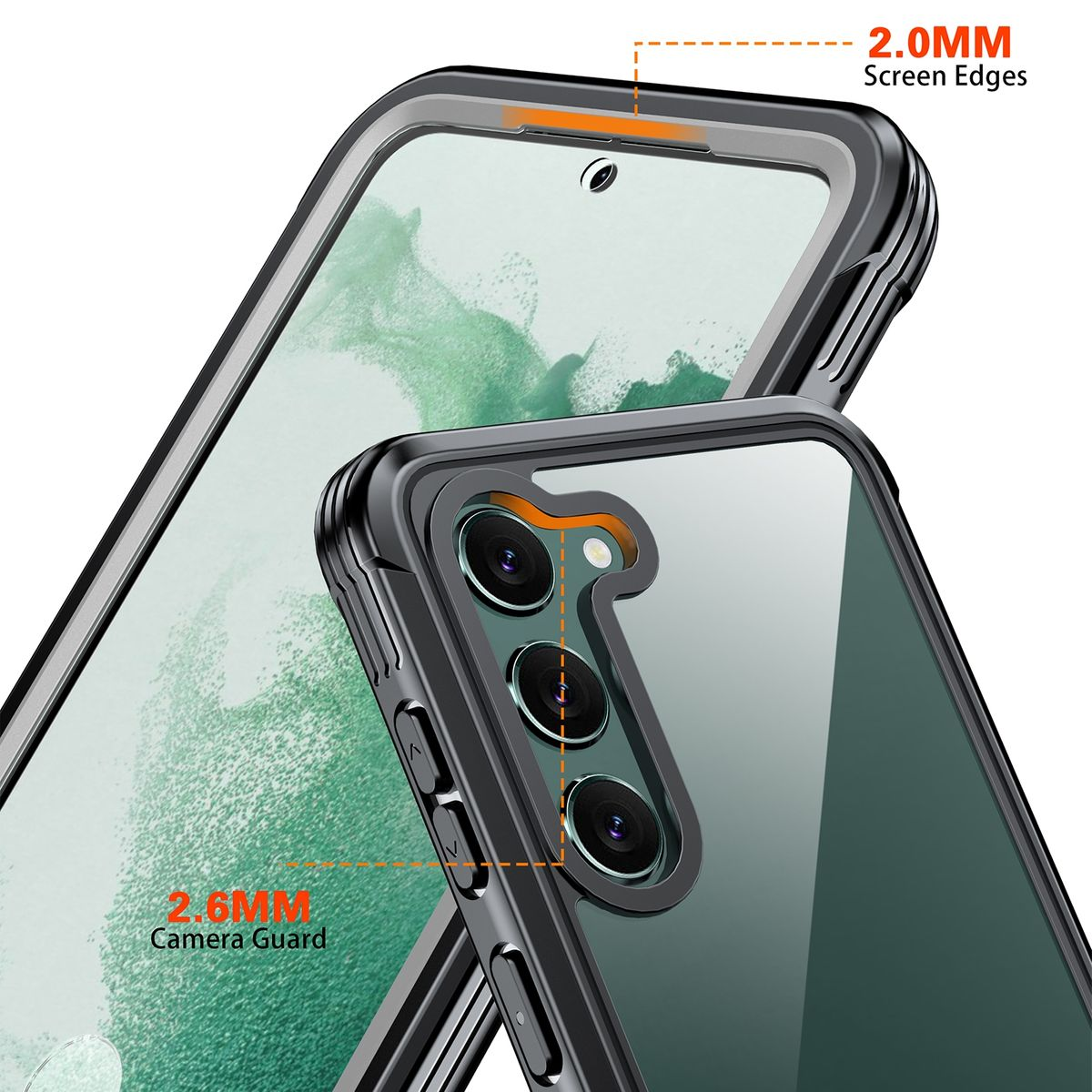 S23, 360 WIGENTO Grad Kunststoff Body Galaxy Ecken, Hülle Transparent Full Cover, mit verstärke Full Samsung,