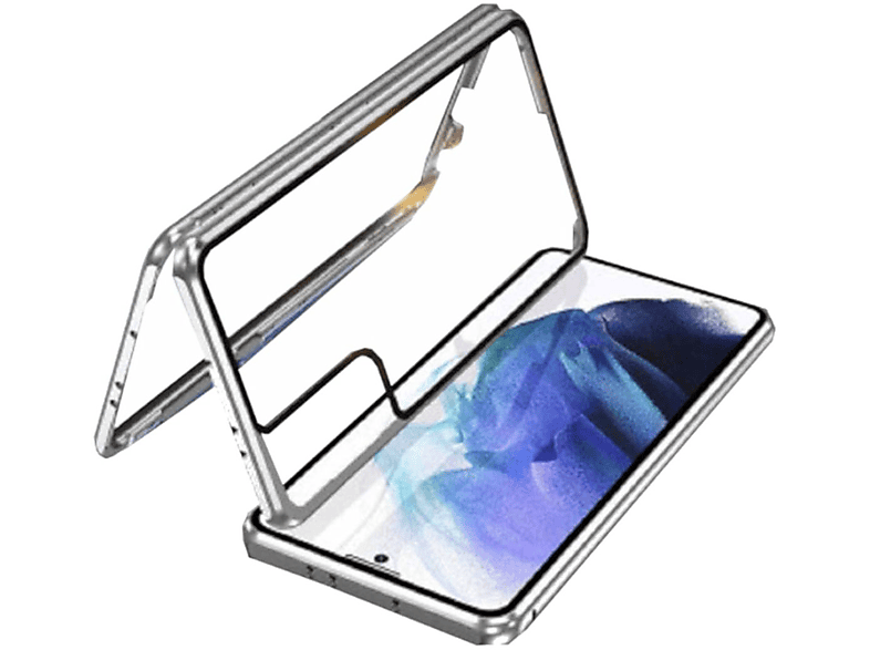 Samsung, Galaxy Glas Magnet Transparent S23, WIGENTO 360 Hülle, Silber Grad / Cover, Full