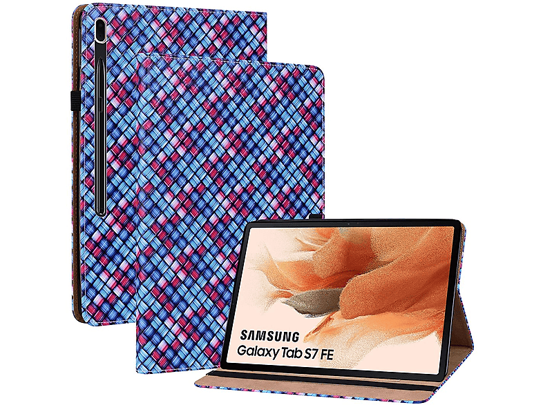 WIGENTO Design Muster Kunstleder Tasche Full für / mit Kunstleder Druck Wake Samsung & Cover Funktion / Blau Tablethülle / aufstellbar Sleep Kunststoff, Silikon UP