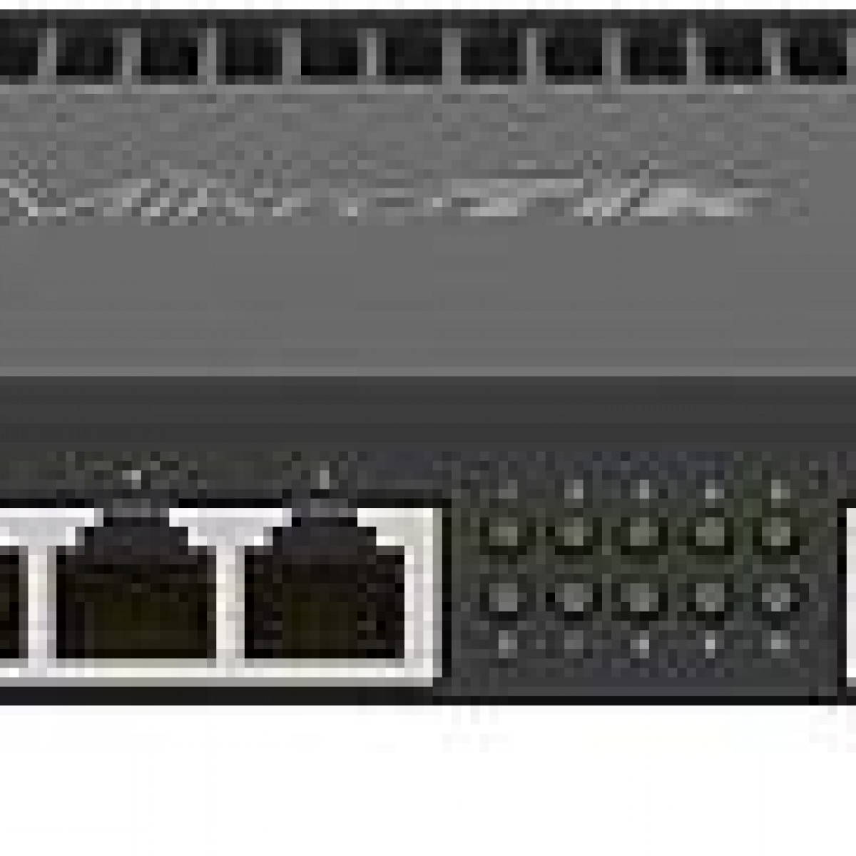 Zbliżenie czarnego przełącznika sieciowego z kilkoma białymi portami Ethernet.