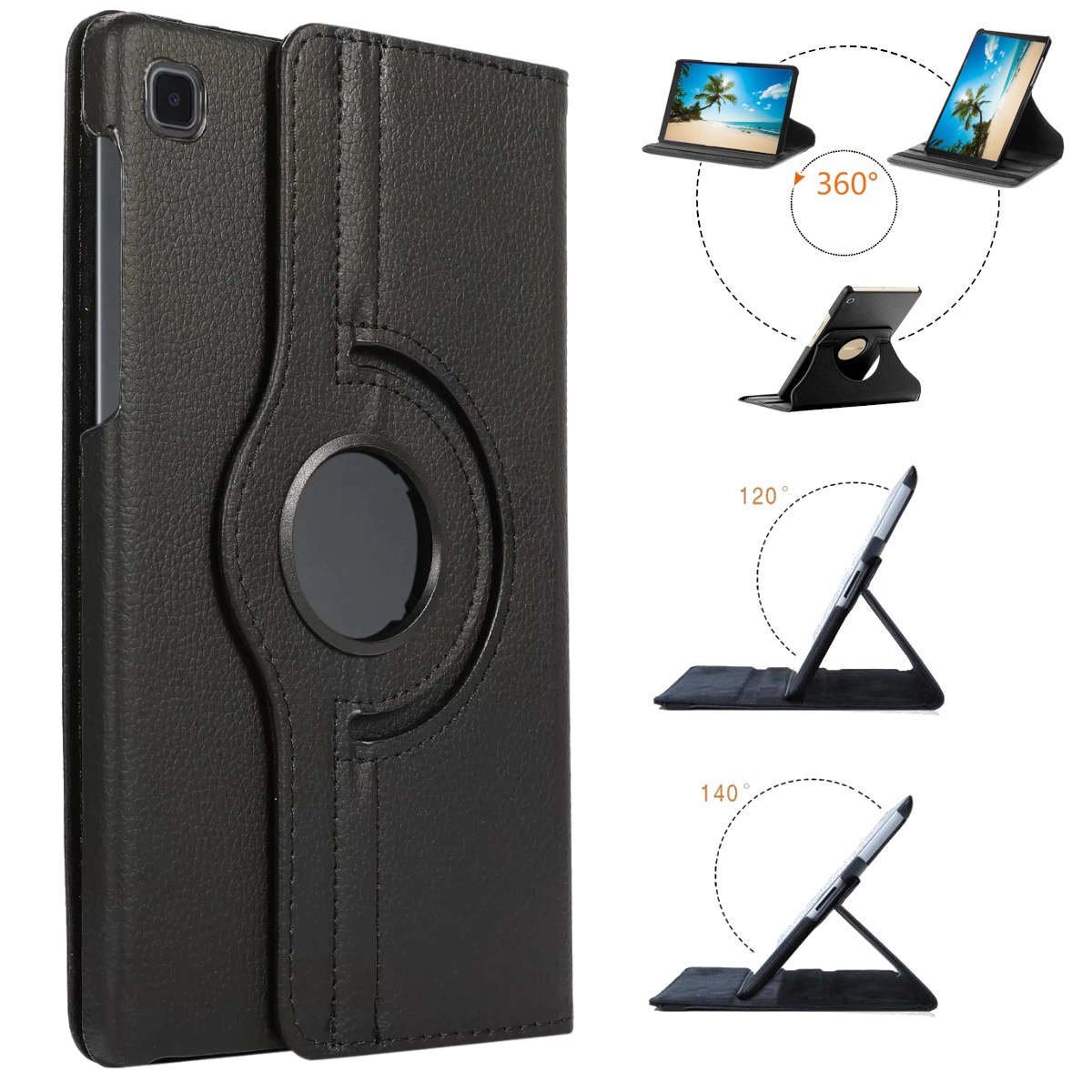 Lite A7 Tasche Full Cover, WIGENTO aufstellbar, Samsung, Galaxy Tab 360 Grad 2021 8.7, Schwarz Rotation