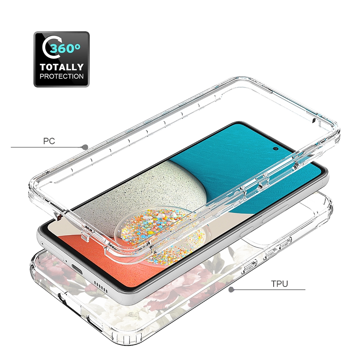 WIGENTO Full Body Muster Galaxy robust, Transparent Full Hülle Samsung, A53, Design Cover, mit Druck
