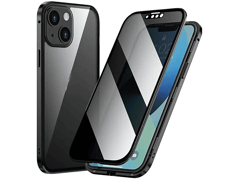 Cover, Privacy Beidseitiger 15 Glas / Apple, 360 WIGENTO Full iPhone Grad Magnet / Schwarz Transparent Hülle, Plus, Mirror