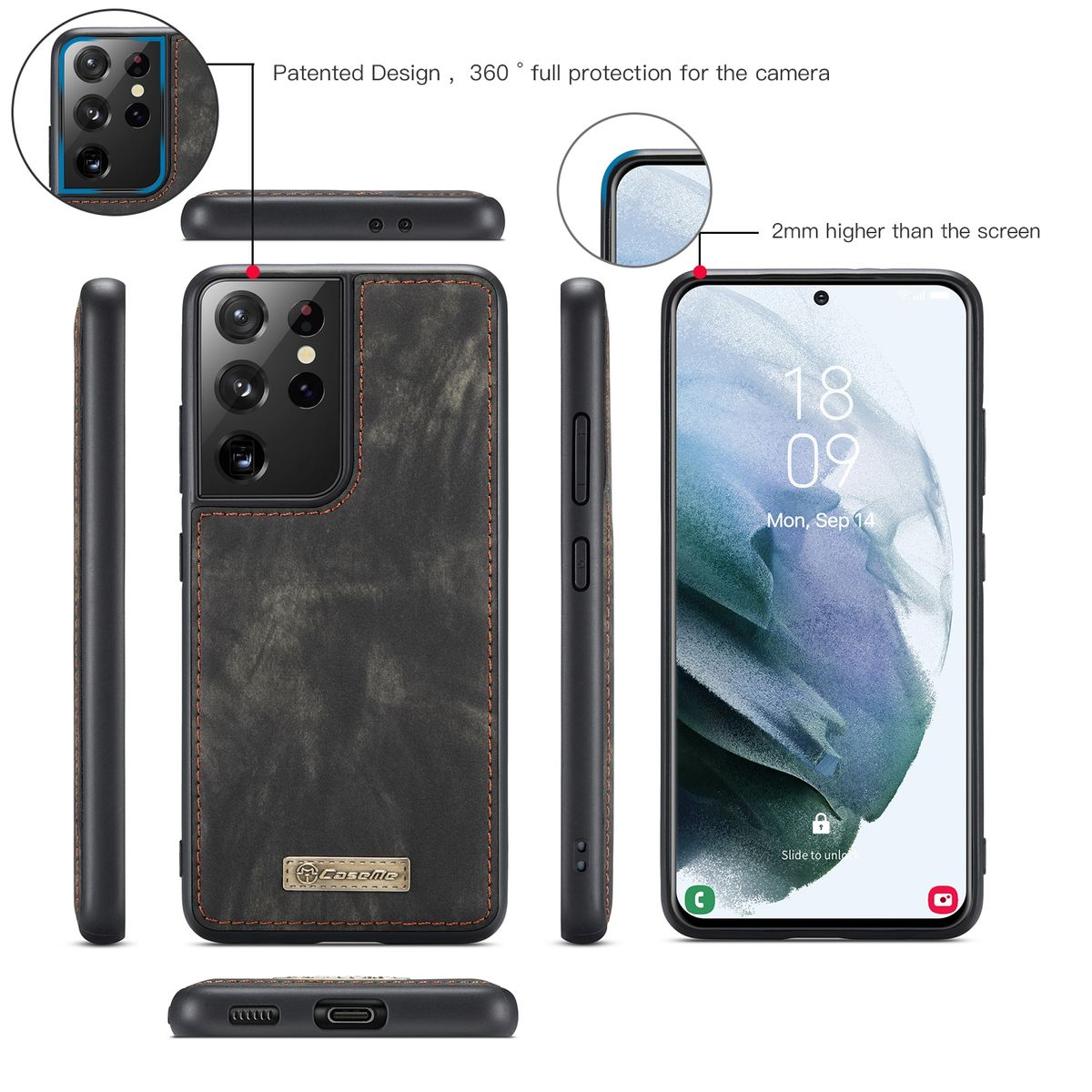 S21 Kunstleder Schwarz WIGENTO Tasche Samsung, kombiniert Geldbörse Bookcover, Galaxy Ultra, und Reißverschluss, Schutz