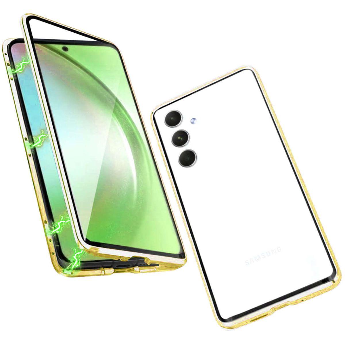 WIGENTO Beidseitiger 360 Grad Magnet Aluminium Gold Samsung, Cover, Transparent 5G, Galaxy Glas Full / A34 Hülle, Metall