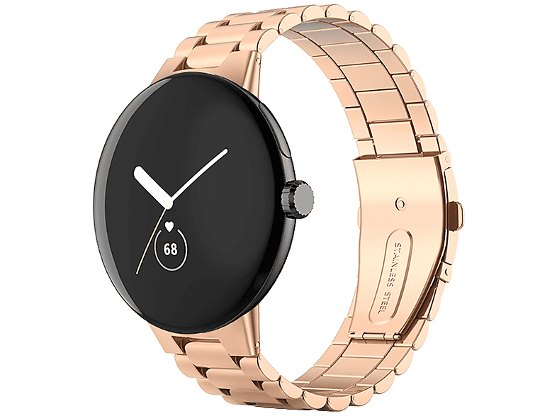 WIGENTO Stahl Metall Design Band, Ersatzarmband, Google, Pixel Watch 1 + 2, Rose Gold | Smartwatch Armbänder