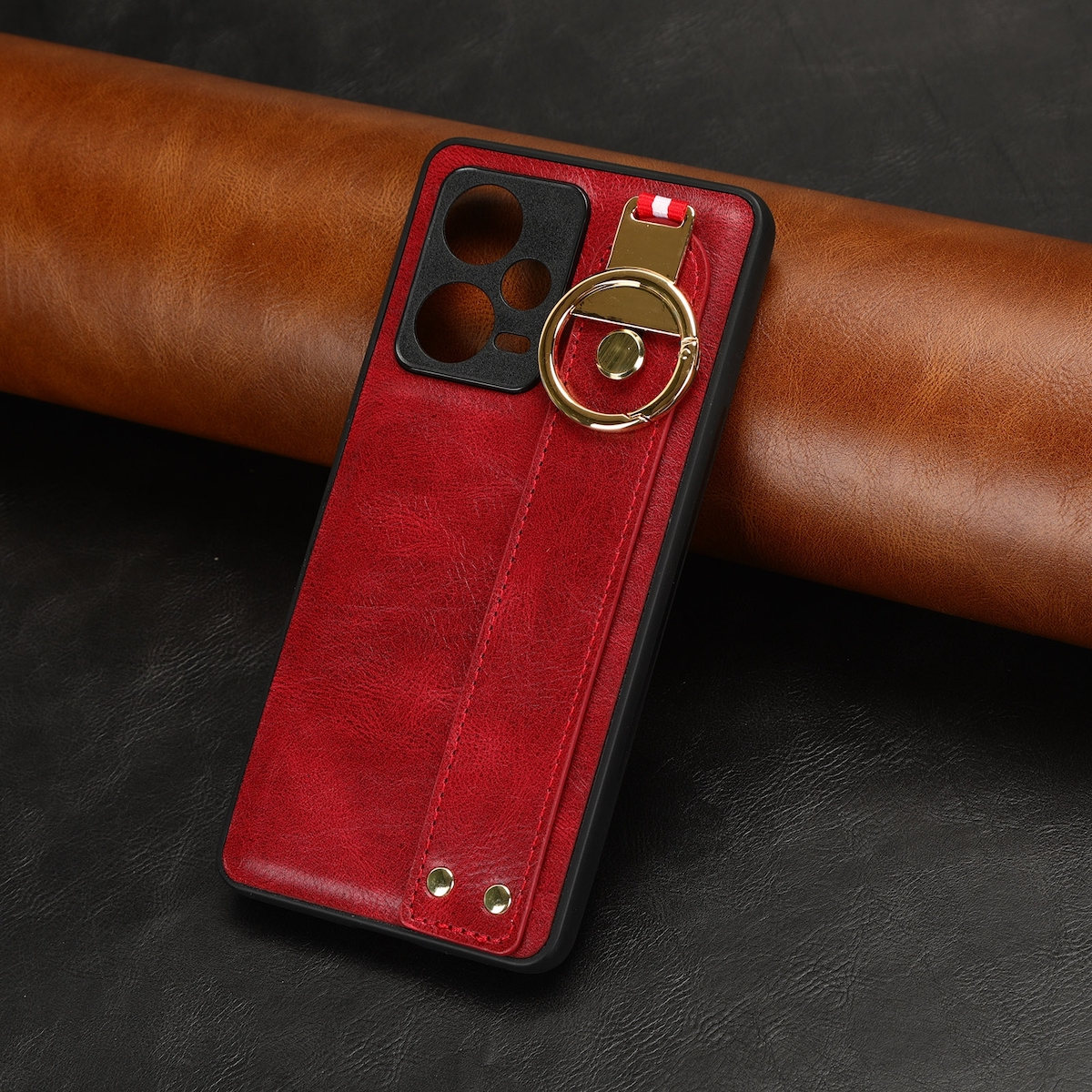 Rot Pro Bookcover, WIGENTO Kunstleder Xiaomi, Note Design Hülle Ringhalter, mit Redmi 5G, 12 & Armbandhalter
