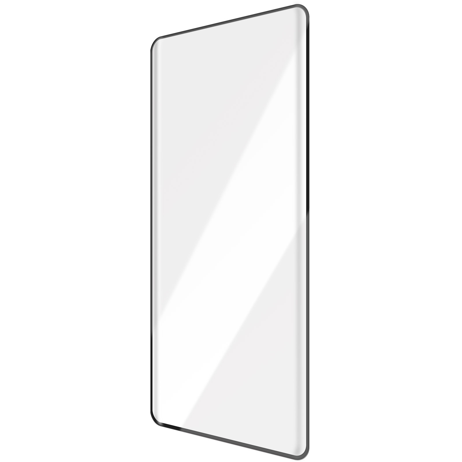 Protecteur d'écran transparent avec bords noirs, rectangulaire, sur fond blanc.