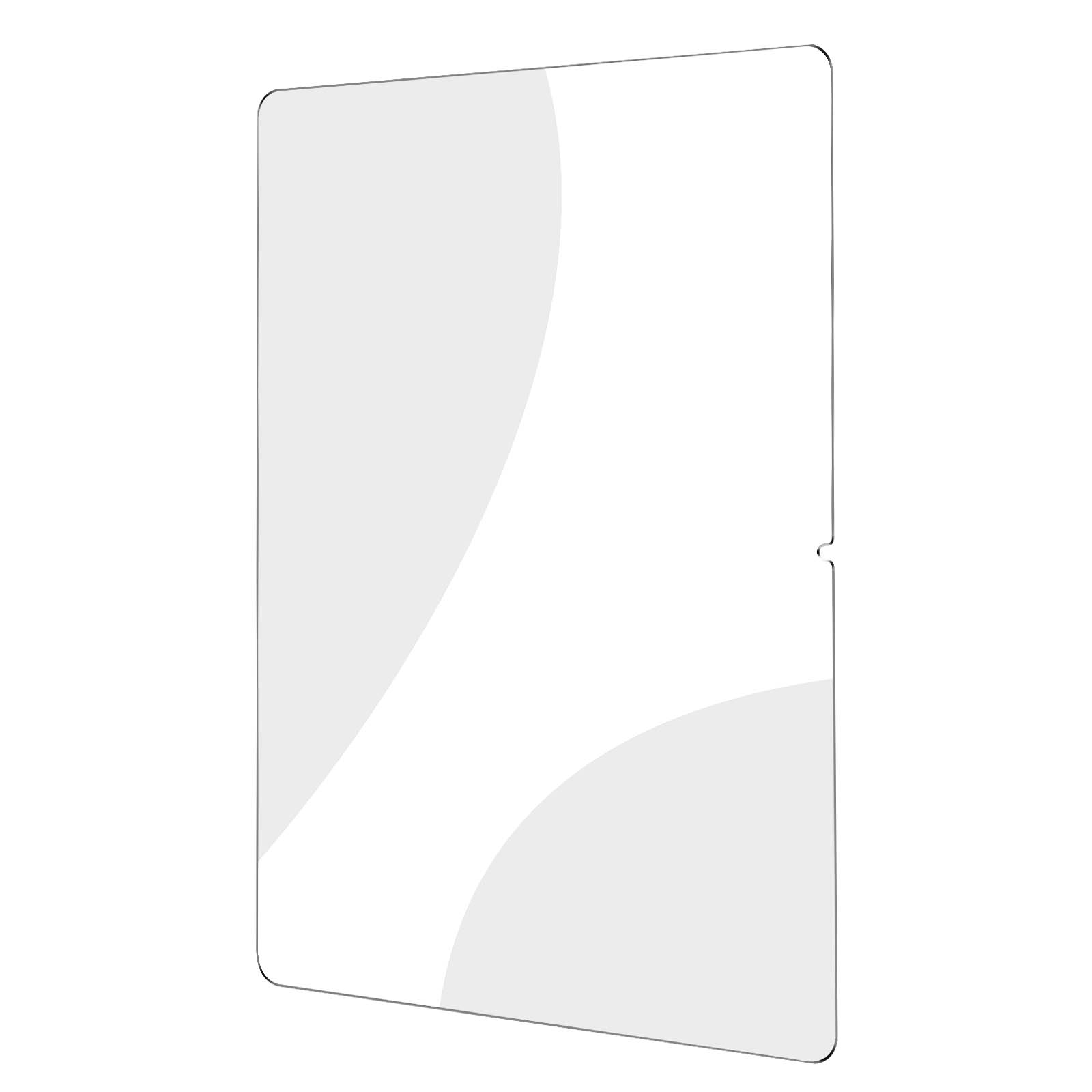 Un proteggi schermo trasparente con un design astratto su sfondo bianco.