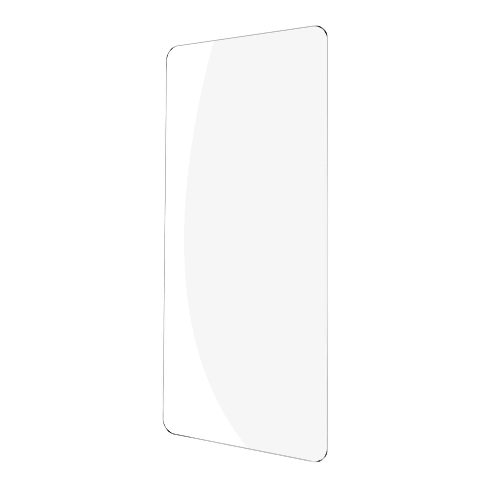 Un protecteur d'écran transparent pour un téléphone, sur fond blanc, avec des coins arrondis.