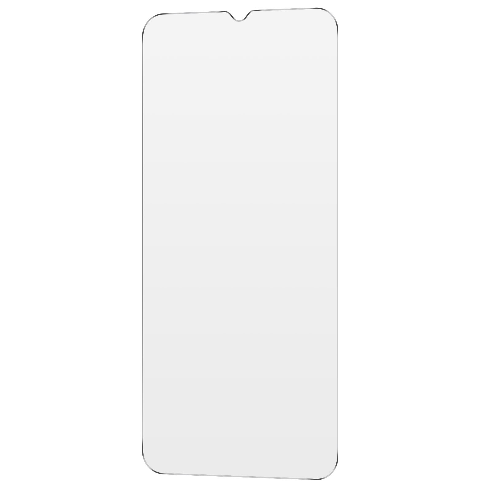 Una protezione per lo schermo trasparente per telefono su sfondo bianco.