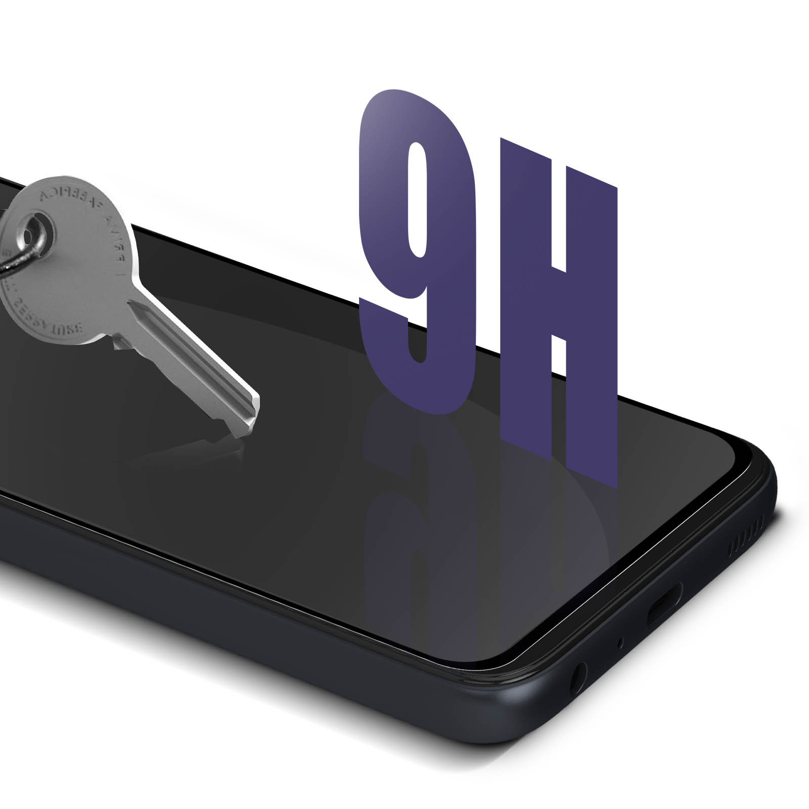 Uno schermo del telefono con una chiave accanto, con i numeri 9H sullo schermo.