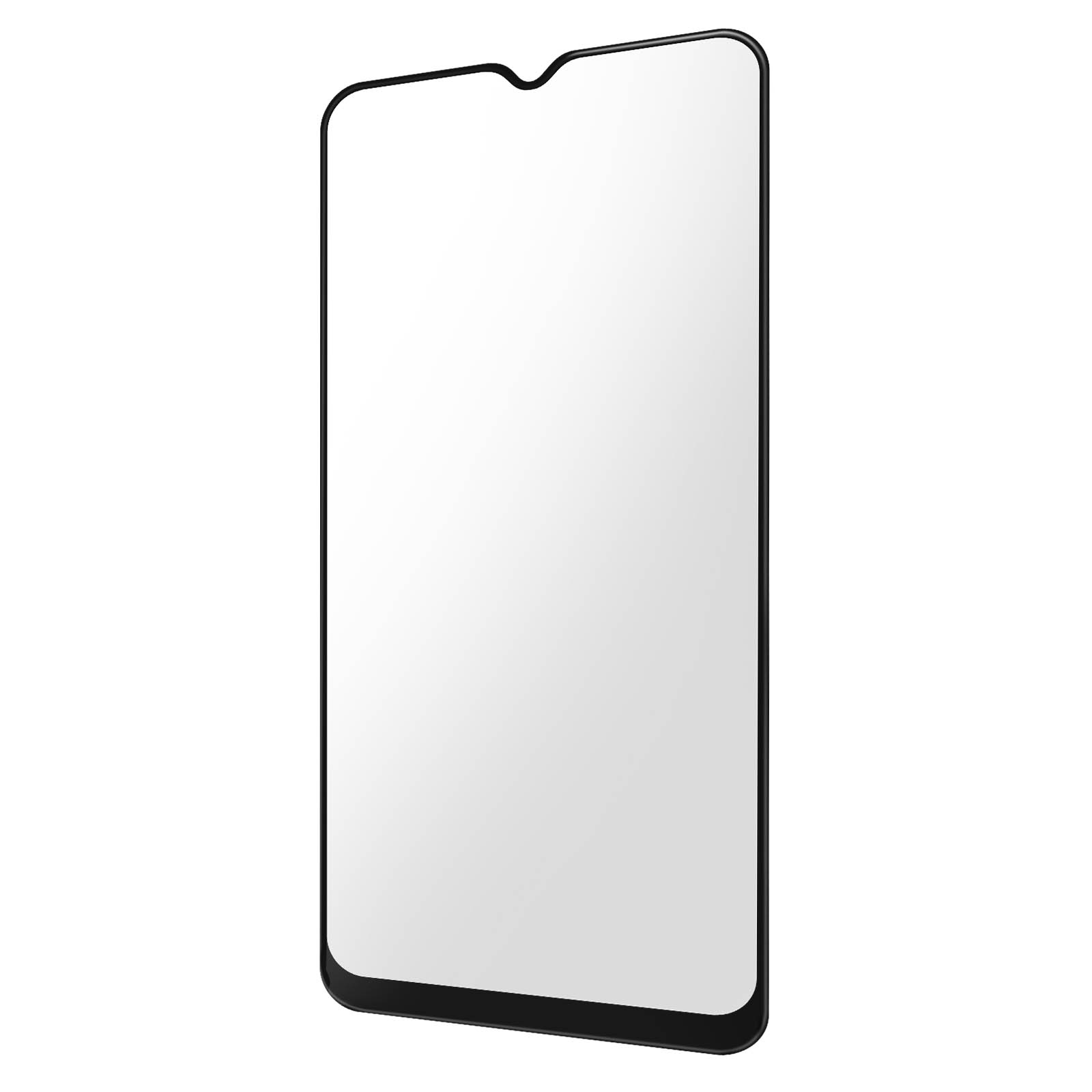 Protecteur d'écran de téléphone avec cadre noir, verre clair et haut incurvé.