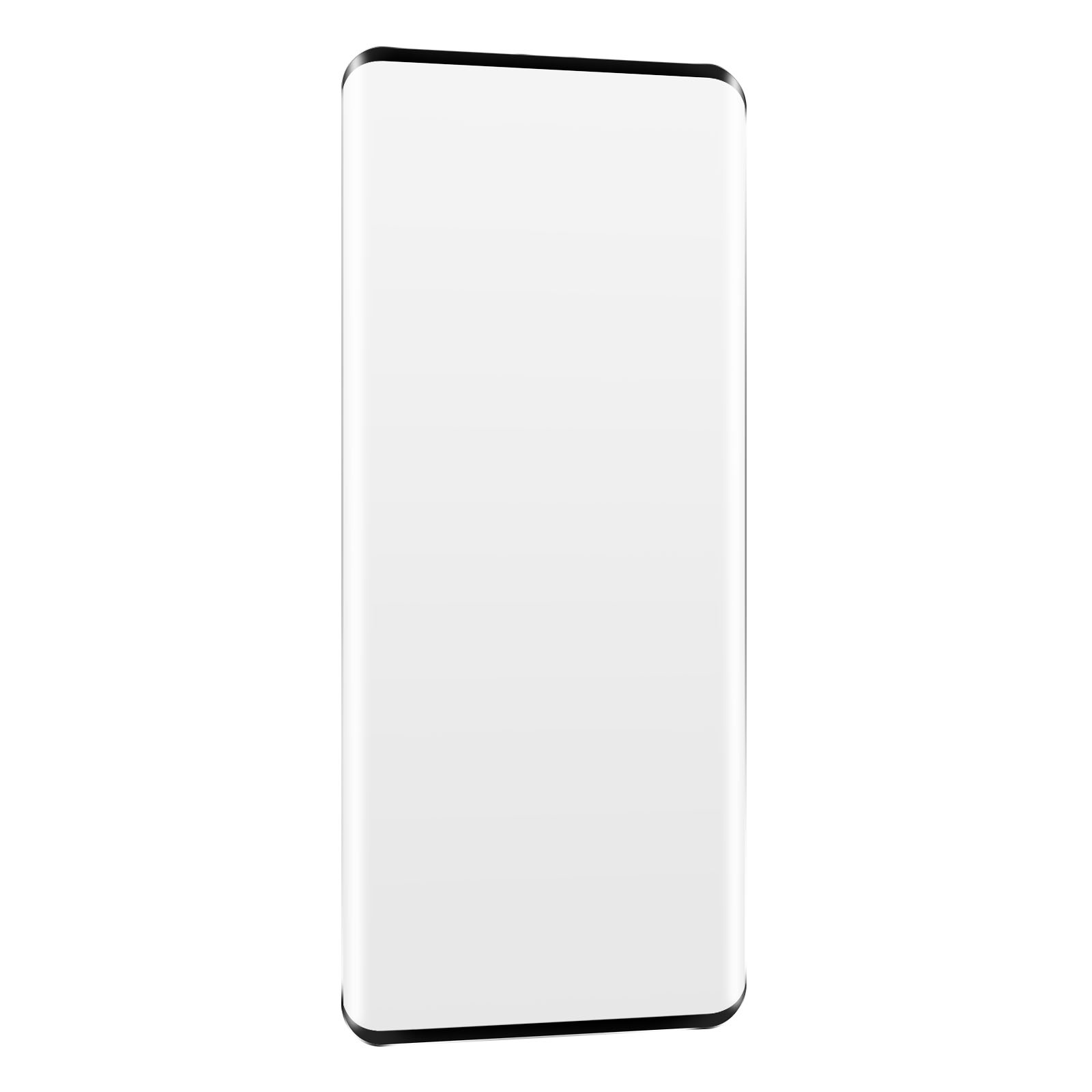 Protecteur d'écran rectangulaire, cadre noir, fond blanc, bords incurvés.