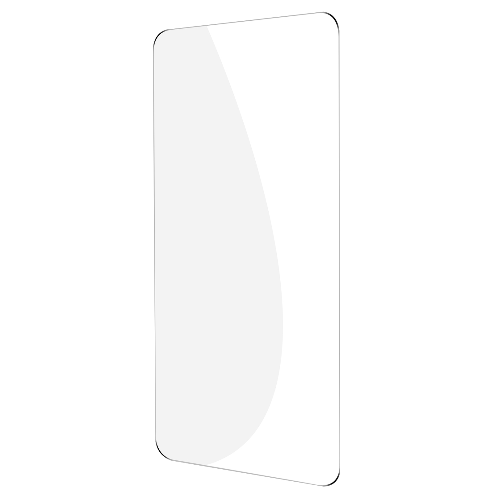 Una protezione per lo schermo trasparente per uno smartphone, isolata su sfondo bianco.